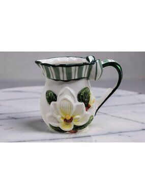 vintage 1998 youngs ceramic beautiful floral ribbon accent pitcher/vase/planter